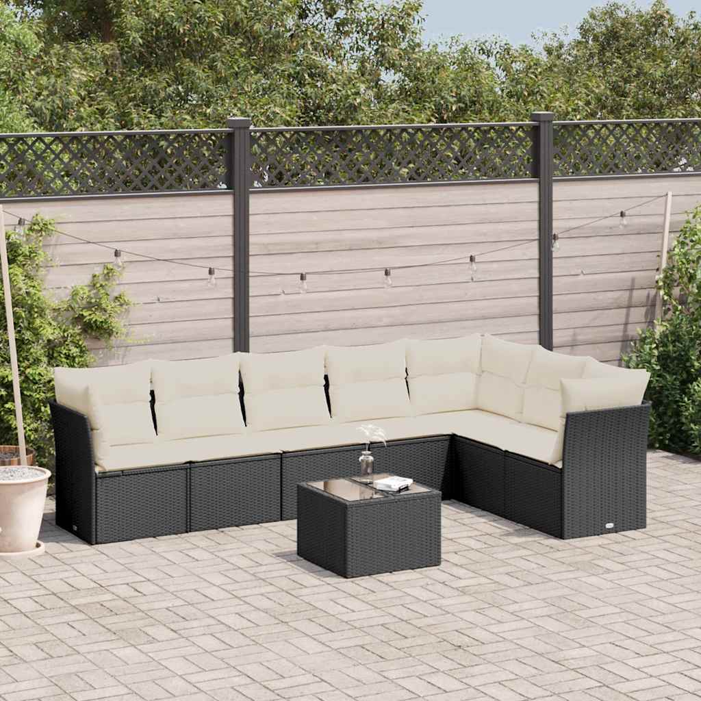 vidaXL Set mobilier de grădină cu perne, 8 piese, negru, poliratan vidaXL Set mobilier de grădină cu perne, 8 piese, negru, poliratan
