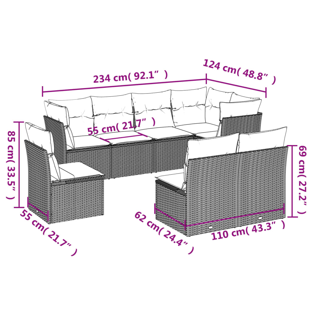 vidaXL Set mobilier de grădină cu perne, 8 piese, negru, poliratan