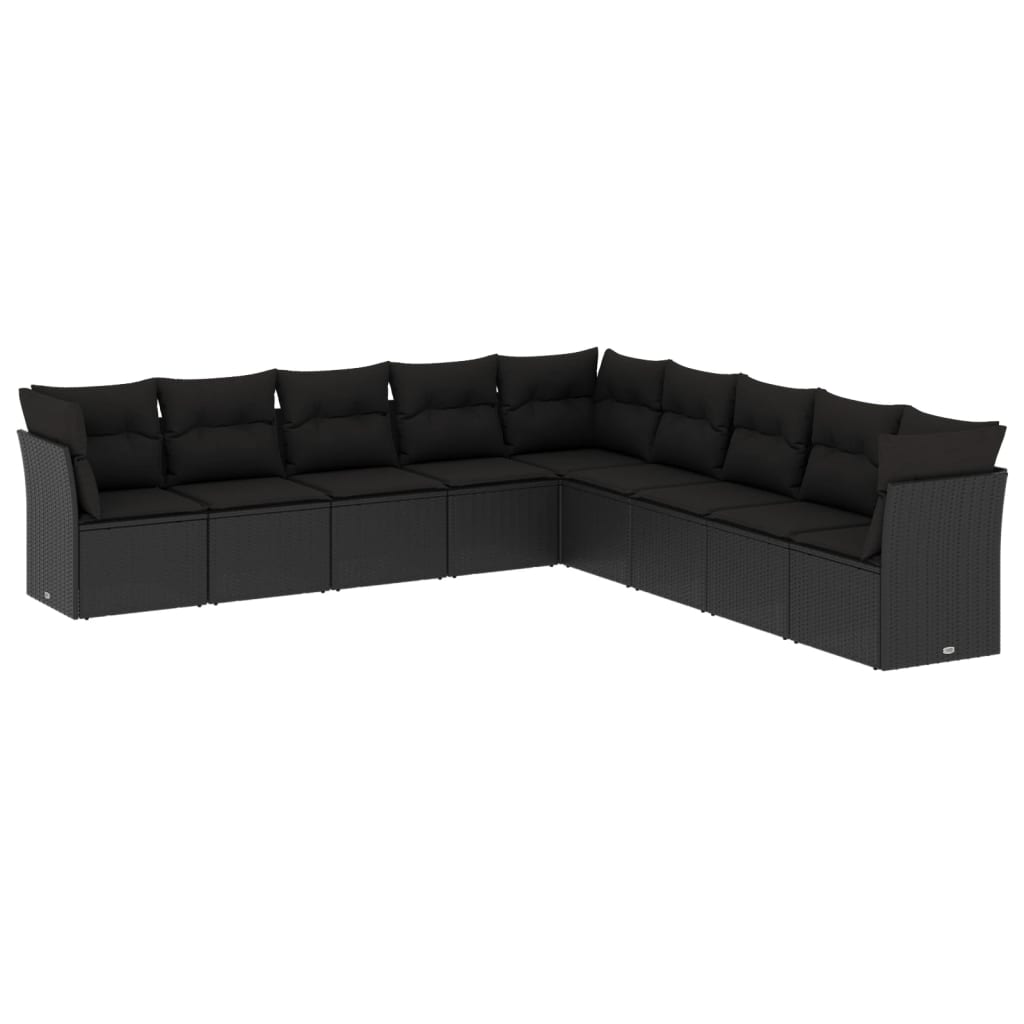 vidaXL Set mobilier de grădină cu perne, 9 piese, negru, poliratan vidaXL Set mobilier de grădină cu perne, 9 piese, negru, poliratan