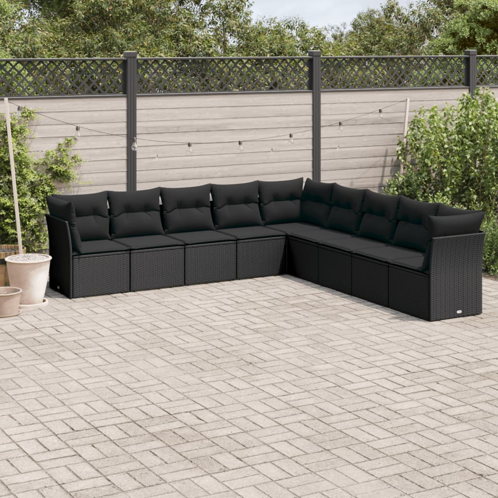 vidaXL Set mobilier de grădină cu perne, 9 piese, negru, poliratan vidaXL Set mobilier de grădină cu perne, 9 piese, negru, poliratan