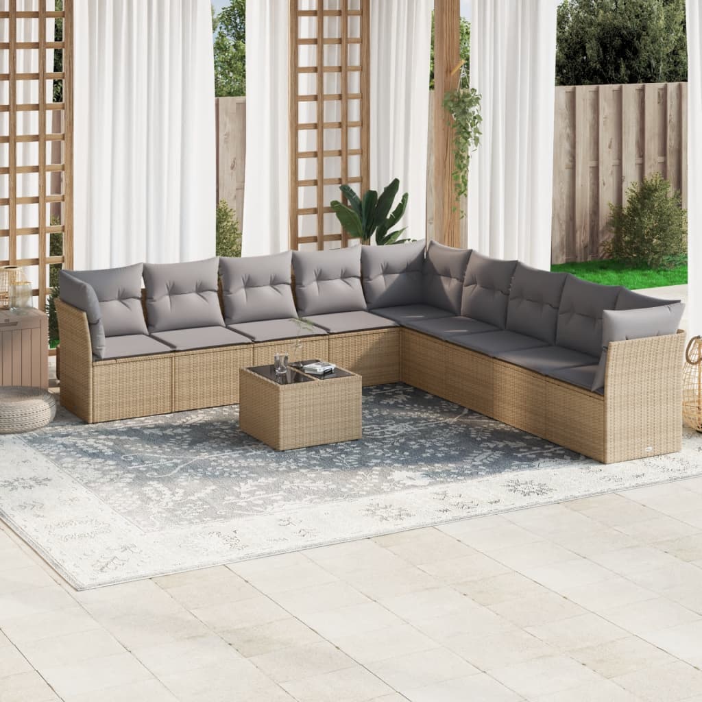 vidaXL Set canapele de grădină cu perne, 10 piese, bej, poliratan