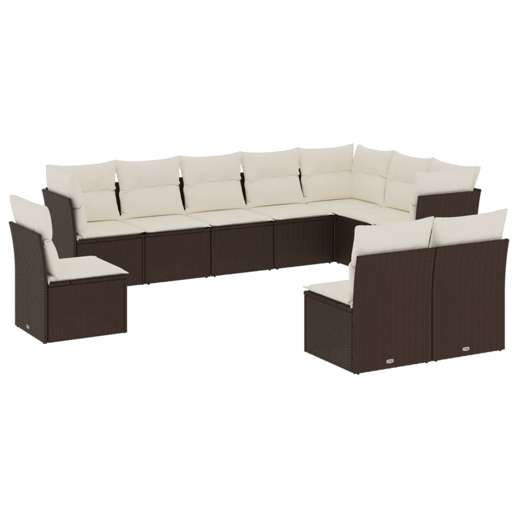 vidaXL Set canapele de grădină cu perne, 10 piese, maro, poliratan