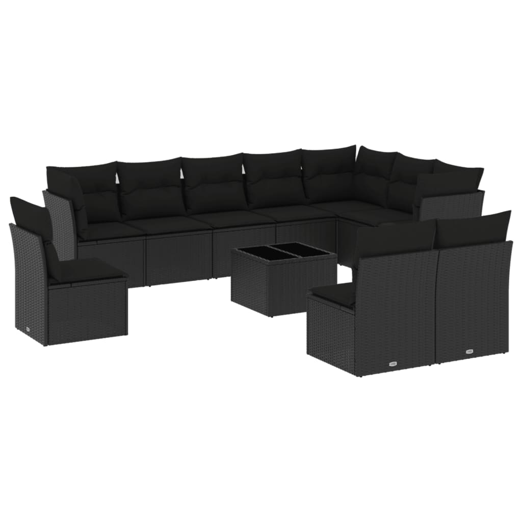 vidaXL Set canapele de grădină cu perne, 11 piese, negru, poliratan