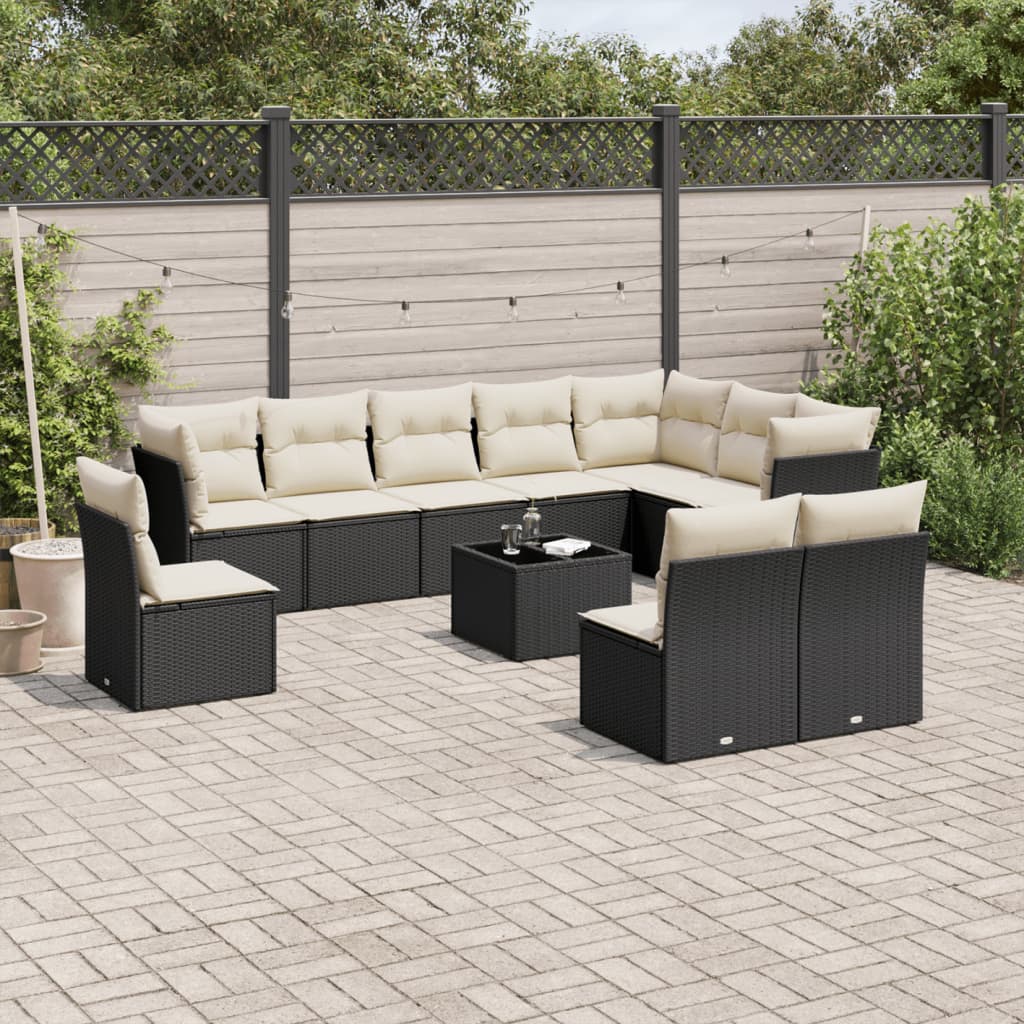 vidaXL Set canapele de grădină cu perne, 11 piese, negru, poliratan vidaXL Set canapele de grădină cu perne, 11 piese, negru, poliratan