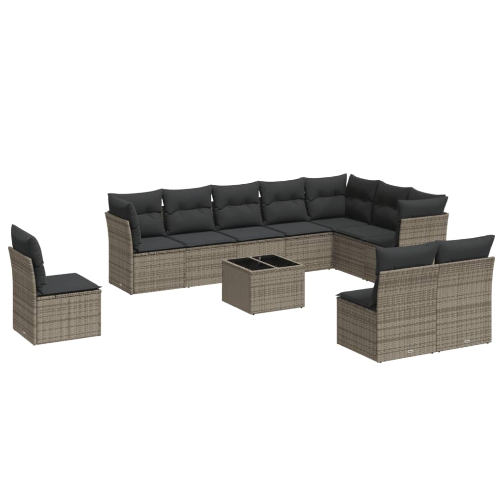 vidaXL Set canapele de grădină cu perne, 11 piese, gri, poliratan vidaXL Set canapele de grădină cu perne, 11 piese, gri, poliratan