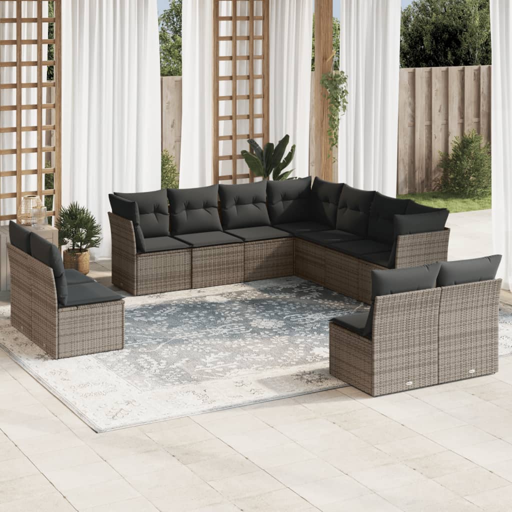 vidaXL Set canapele de grădină cu perne, 11 piese, gri, poliratan vidaXL Set canapele de grădină cu perne, 11 piese, gri, poliratan