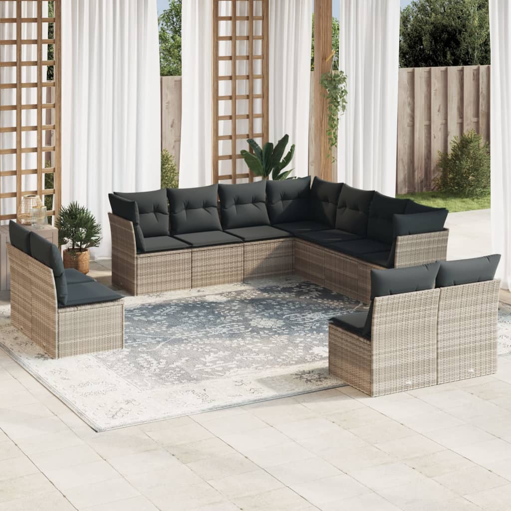 vidaXL Set canapele de grădină cu perne, 11 piese, gri, poliratan vidaXL Set canapele de grădină cu perne, 11 piese, gri, poliratan