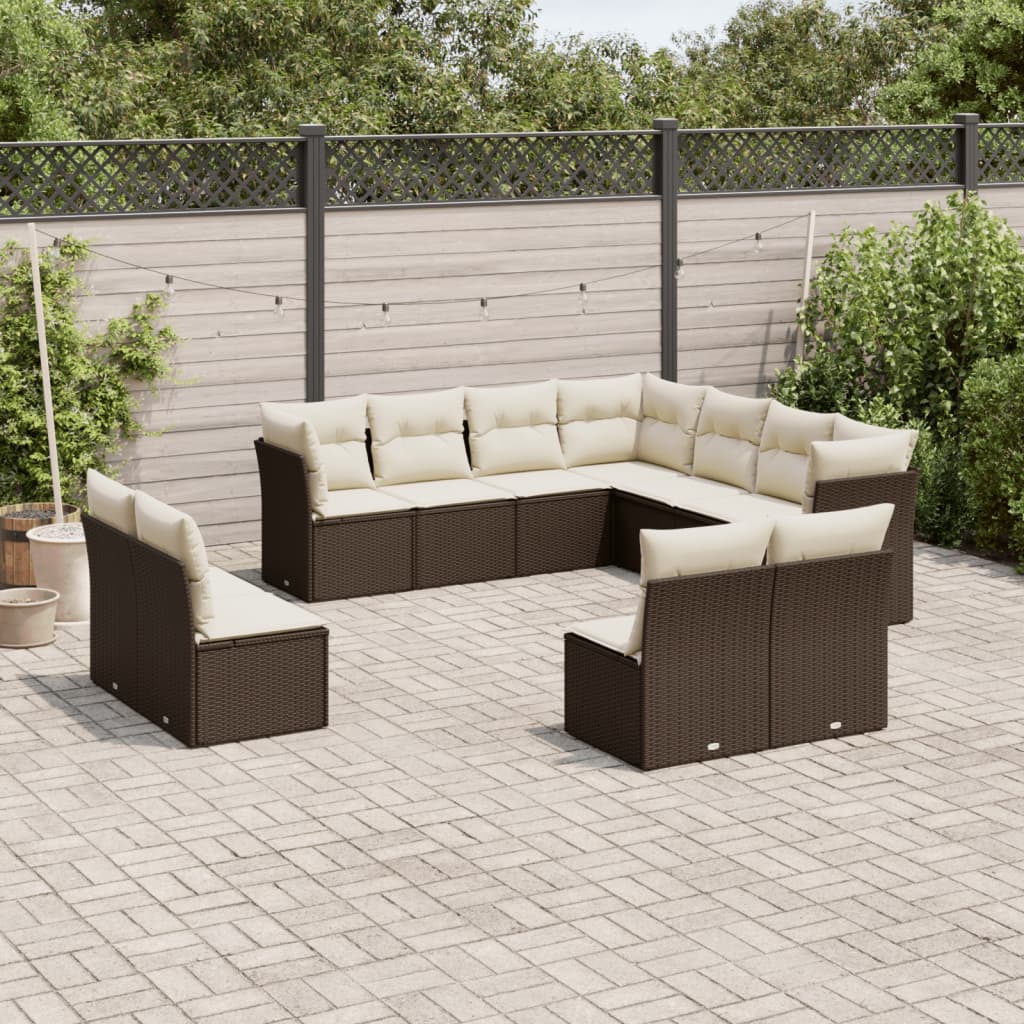 vidaXL Set canapele de grădină cu perne, 11 piese, maro, poliratan vidaXL Set canapele de grădină cu perne, 11 piese, maro, poliratan