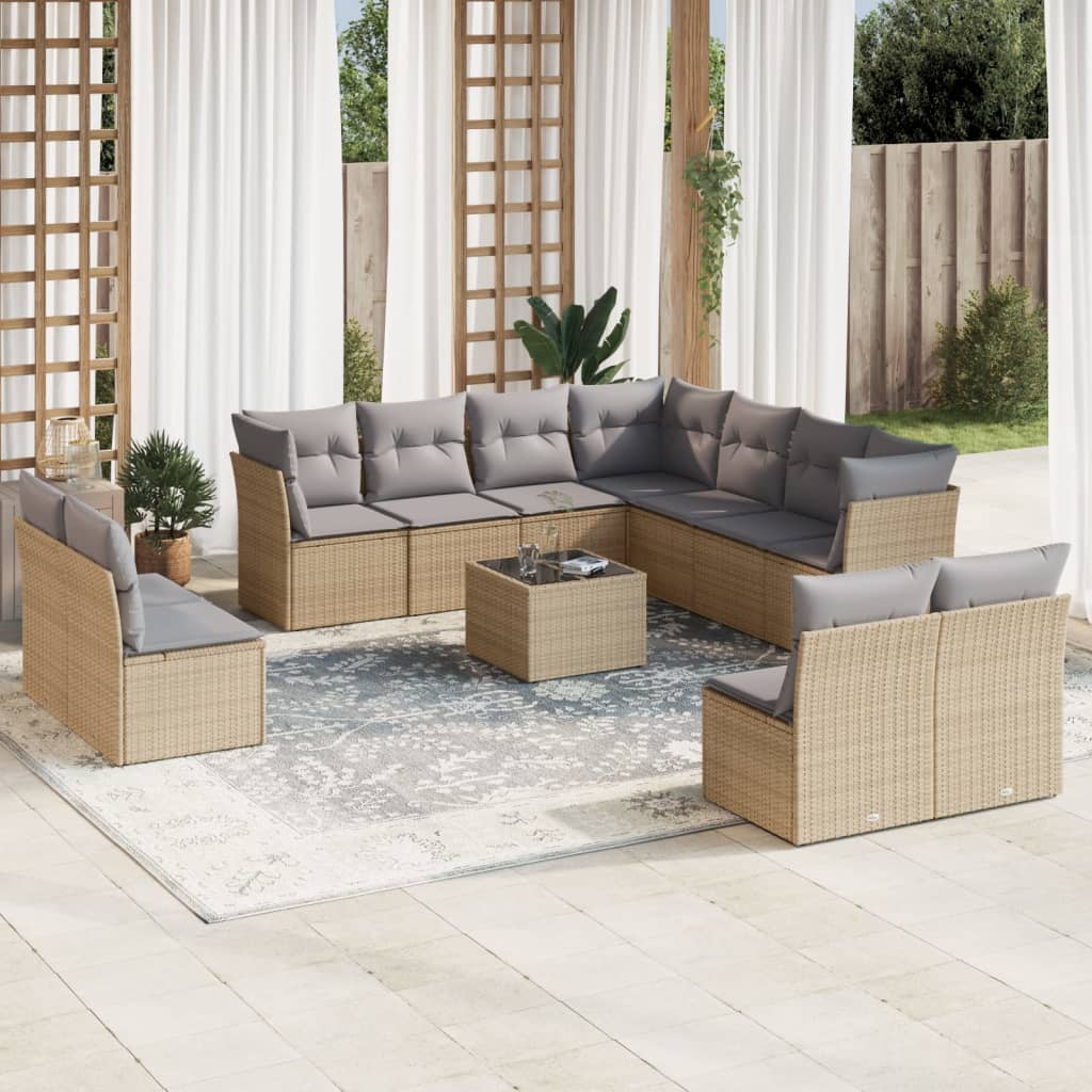 vidaXL Set canapele de grădină cu perne, 12 piese, bej, poliratan vidaXL Set canapele de grădină cu perne, 12 piese, bej, poliratan