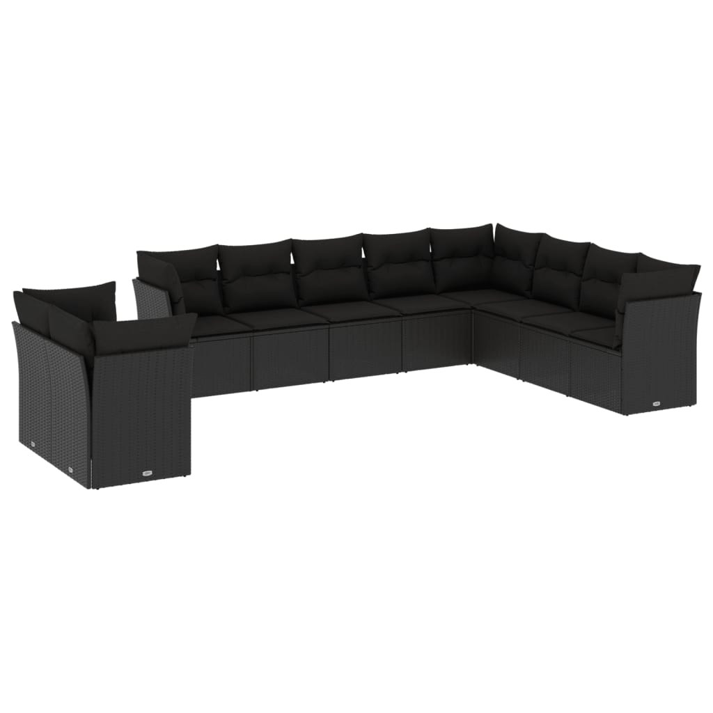 vidaXL Set canapele de grădină cu perne, 10 piese, negru, poliratan vidaXL Set canapele de grădină cu perne, 10 piese, negru, poliratan
