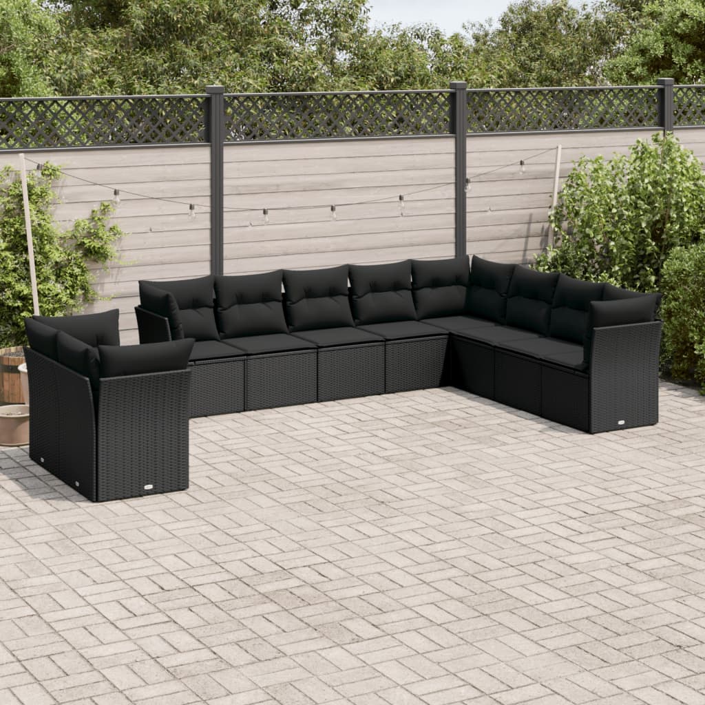 vidaXL Set canapele de grădină cu perne, 10 piese, negru, poliratan vidaXL Set canapele de grădină cu perne, 10 piese, negru, poliratan