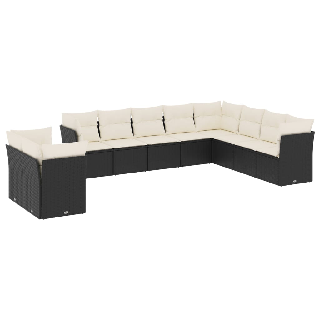 vidaXL Set canapele de grădină cu perne, 10 piese, negru, poliratan vidaXL Set canapele de grădină cu perne, 10 piese, negru, poliratan