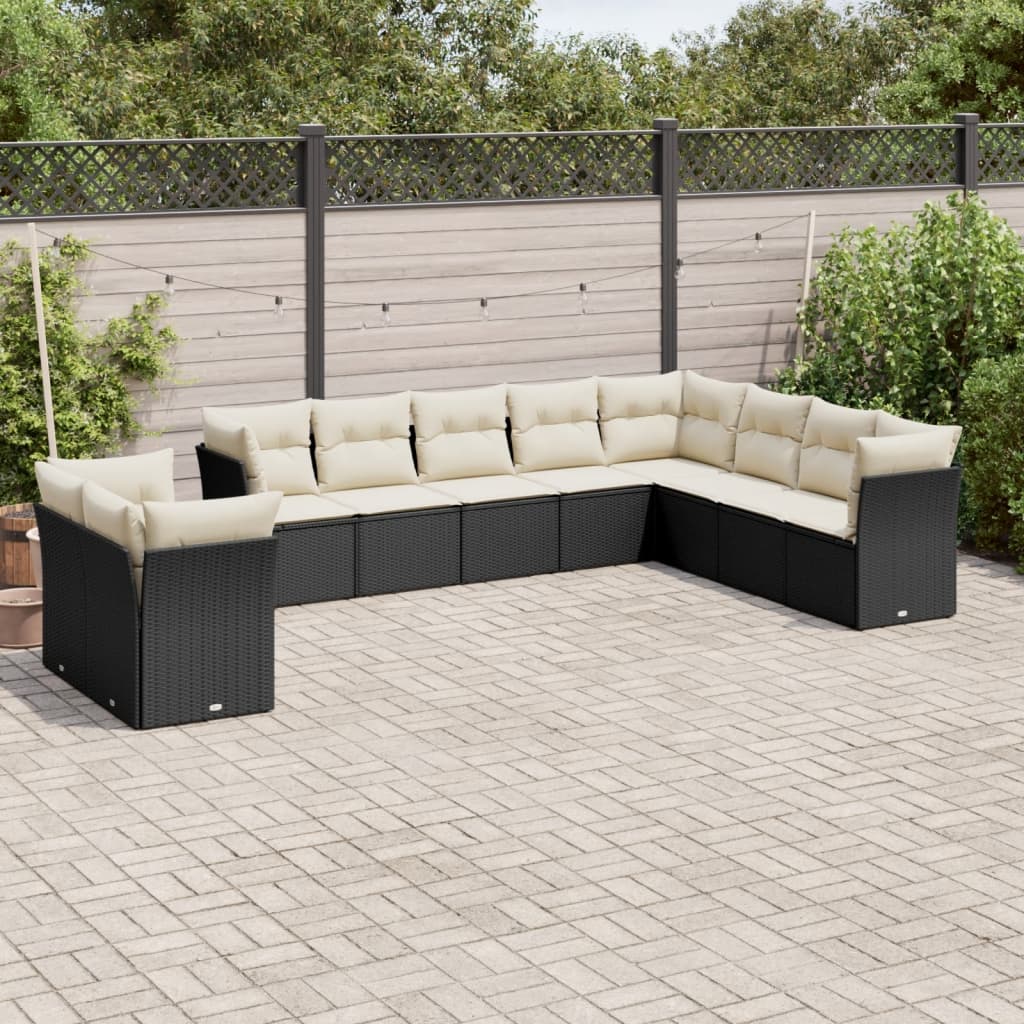 vidaXL Set canapele de grădină cu perne, 10 piese, negru, poliratan vidaXL Set canapele de grădină cu perne, 10 piese, negru, poliratan