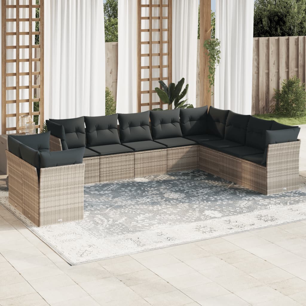 vidaXL Set canapele de grădină cu perne 10 piese gri deschis poliratan vidaXL Set canapele de grădină cu perne 10 piese gri deschis poliratan