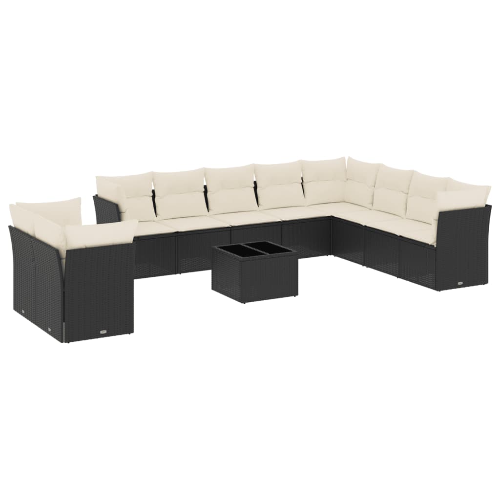 vidaXL Set canapele de grădină cu perne, 11 piese, negru, poliratan