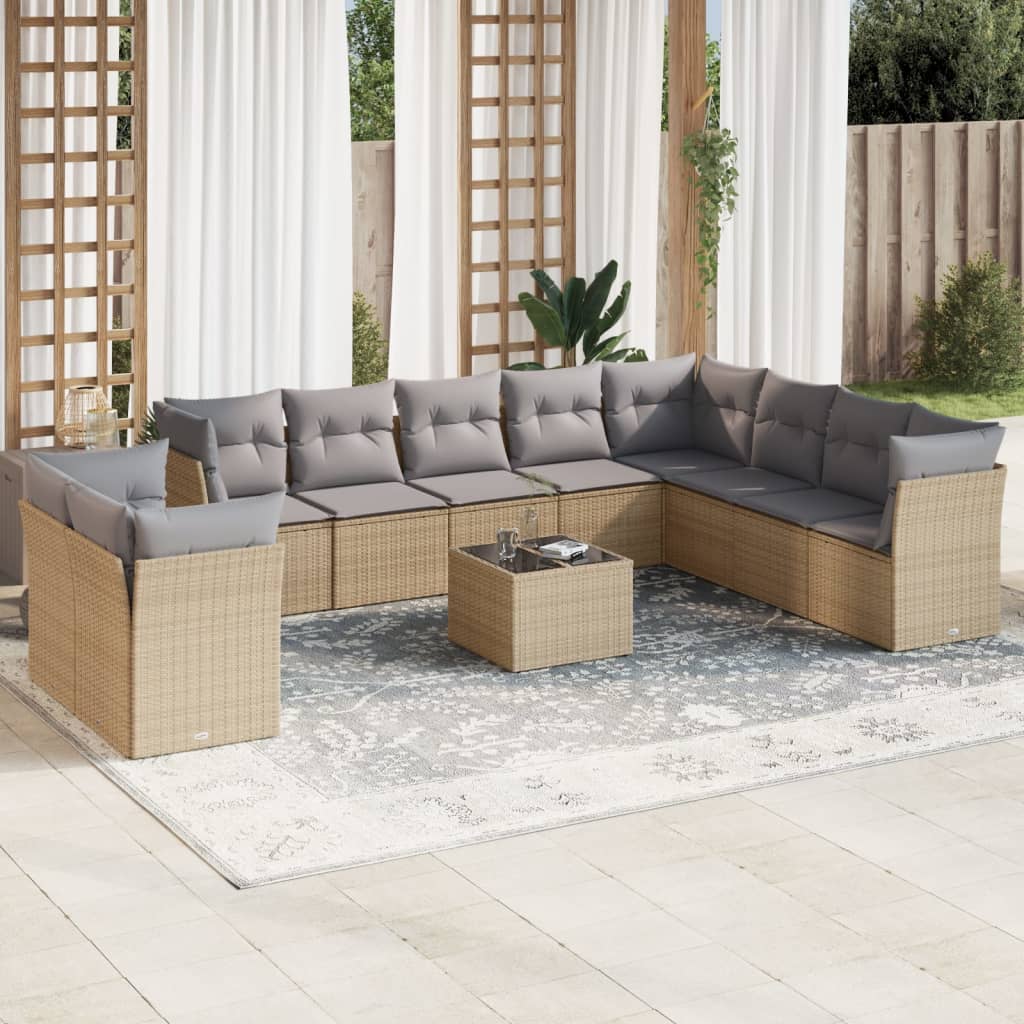 vidaXL Set canapele de grădină cu perne, 11 piese, bej, poliratan vidaXL Set canapele de grădină cu perne, 11 piese, bej, poliratan