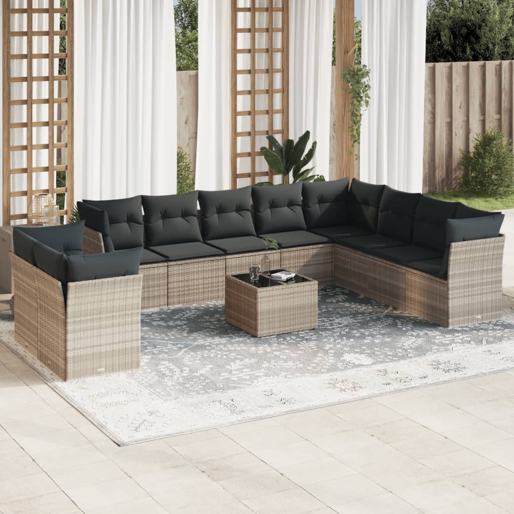 vidaXL Set canapele de grădină cu perne, 11 piese, gri, poliratan vidaXL Set canapele de grădină cu perne, 11 piese, gri, poliratan