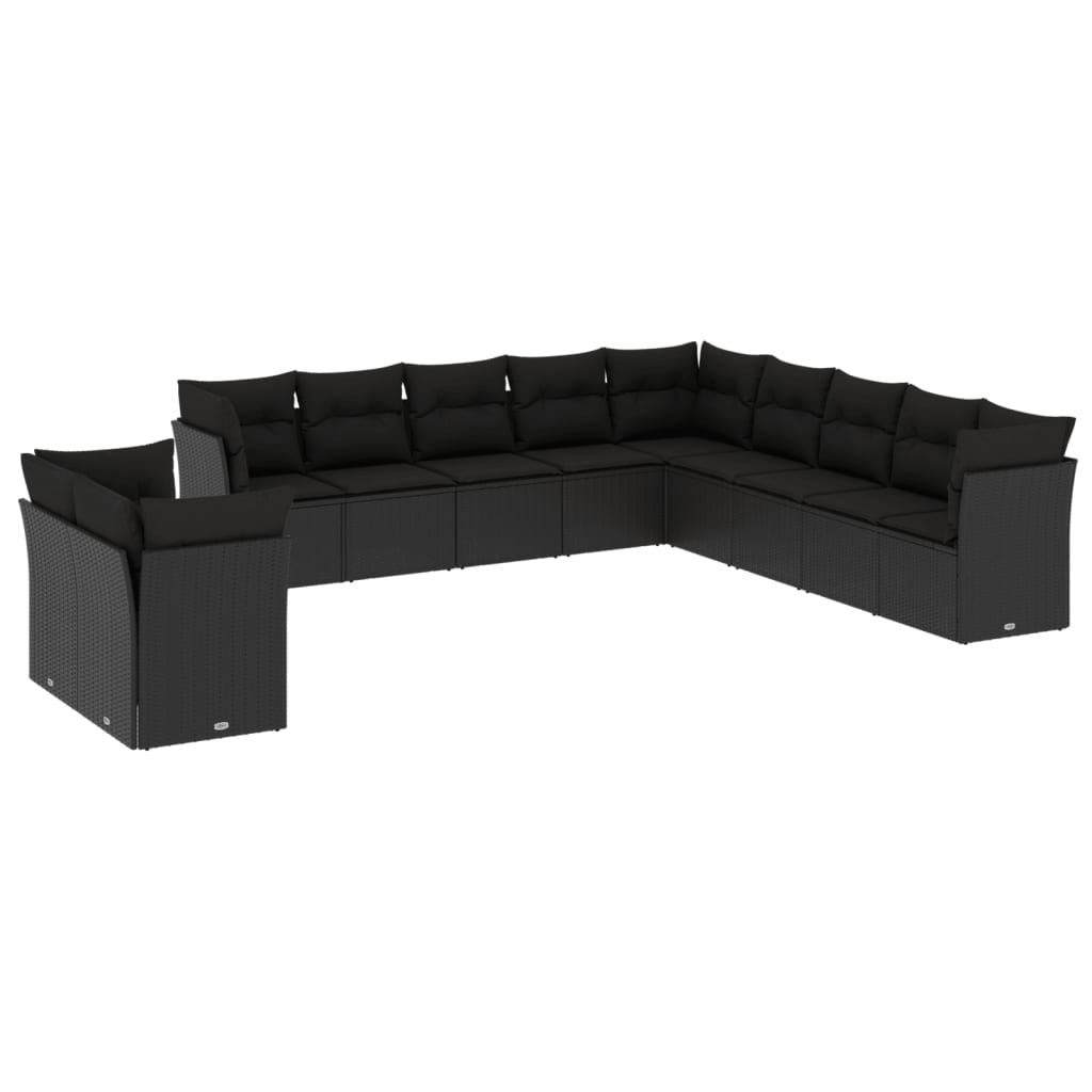 vidaXL Set canapele de grădină cu perne, 11 piese, negru, poliratan vidaXL Set canapele de grădină cu perne, 11 piese, negru, poliratan