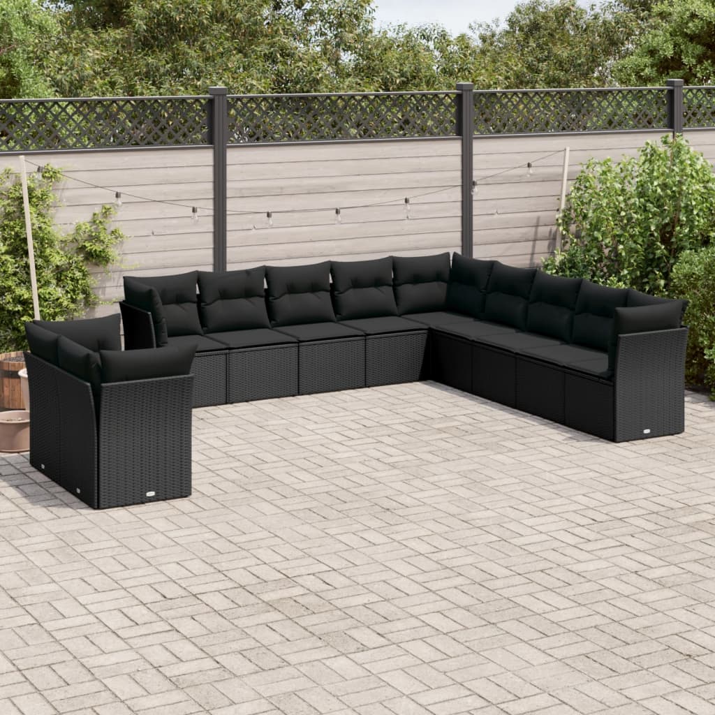 vidaXL Set canapele de grădină cu perne, 11 piese, negru, poliratan vidaXL Set canapele de grădină cu perne, 11 piese, negru, poliratan