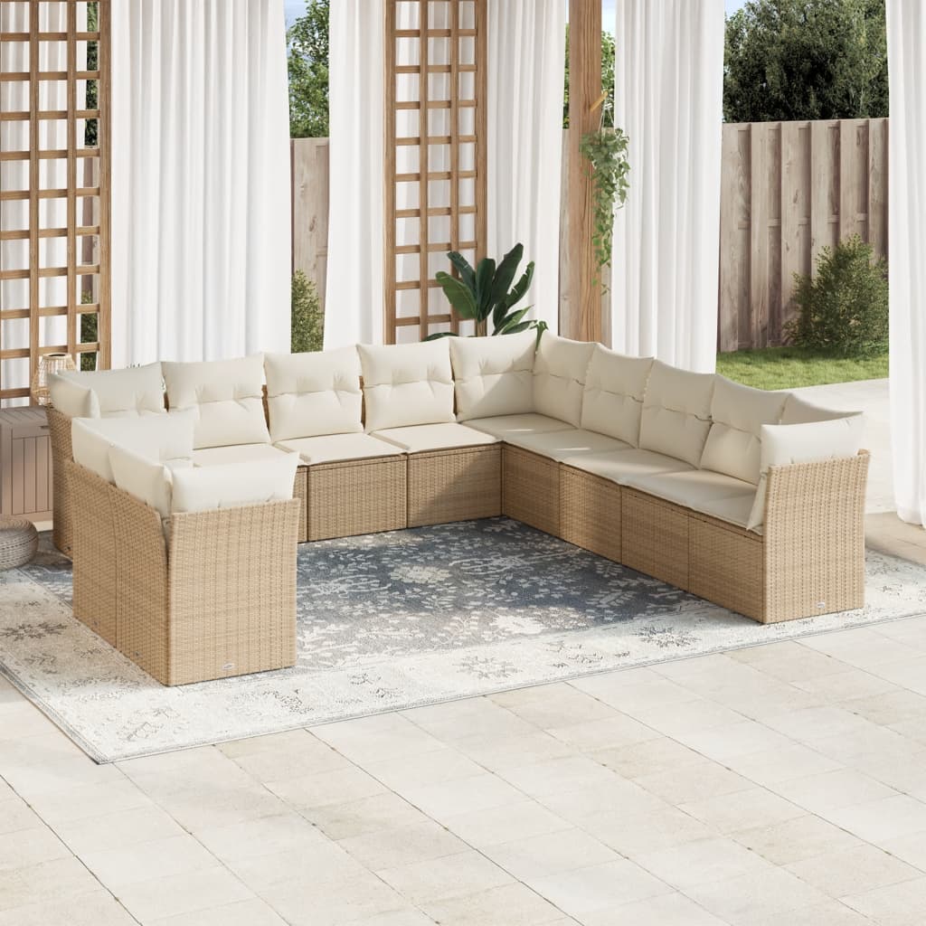 vidaXL Set canapele de grădină cu perne, 11 piese, bej, poliratan vidaXL Set canapele de grădină cu perne, 11 piese, bej, poliratan