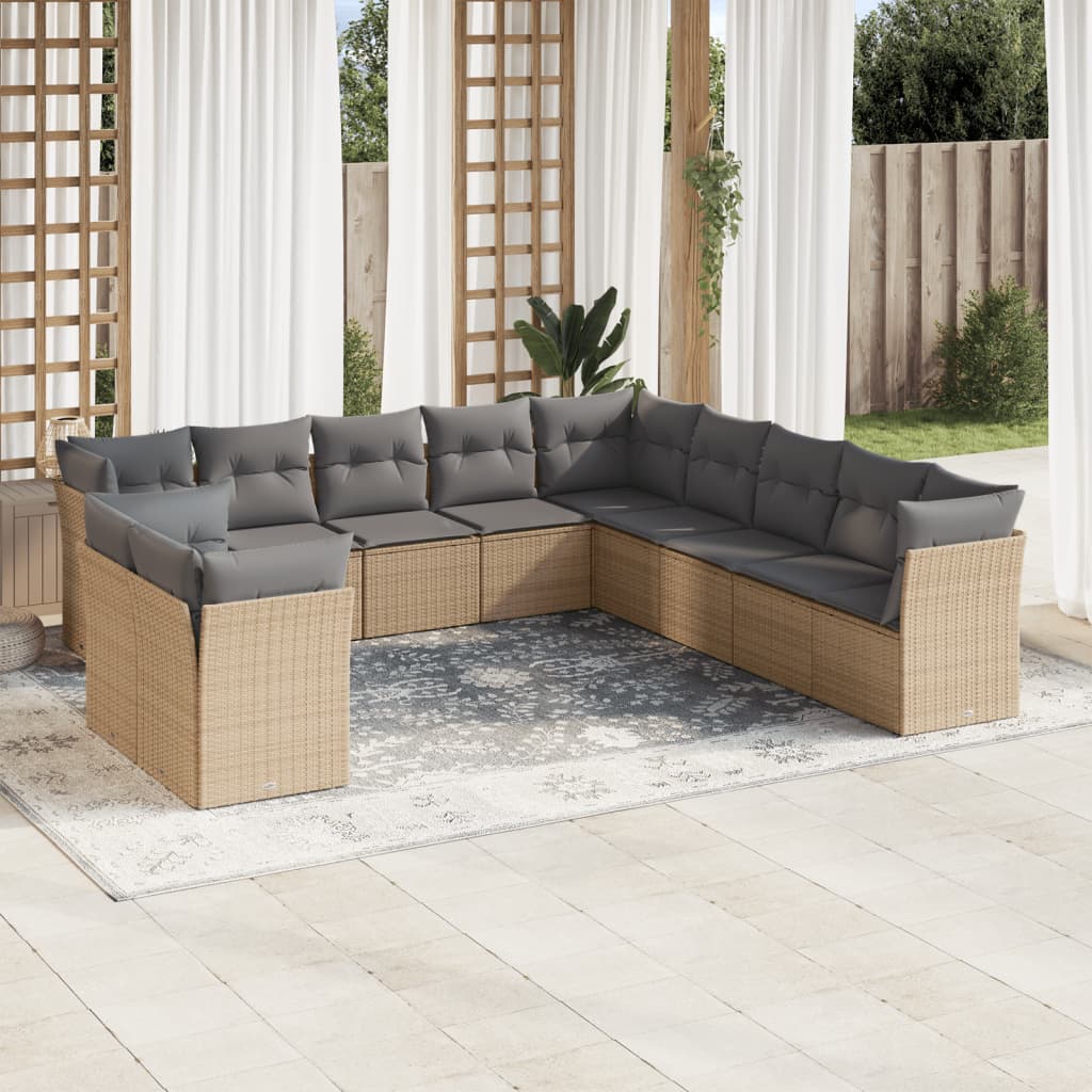 vidaXL Set canapele de grădină cu perne, 11 piese, bej, poliratan vidaXL Set canapele de grădină cu perne, 11 piese, bej, poliratan