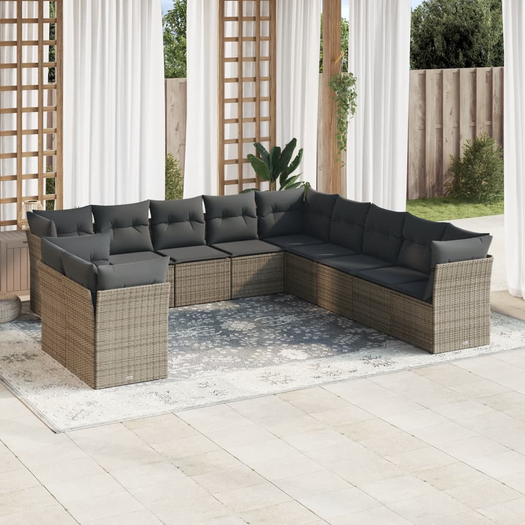 vidaXL Set canapele de grădină cu perne, 11 piese, gri, poliratan vidaXL Set canapele de grădină cu perne, 11 piese, gri, poliratan