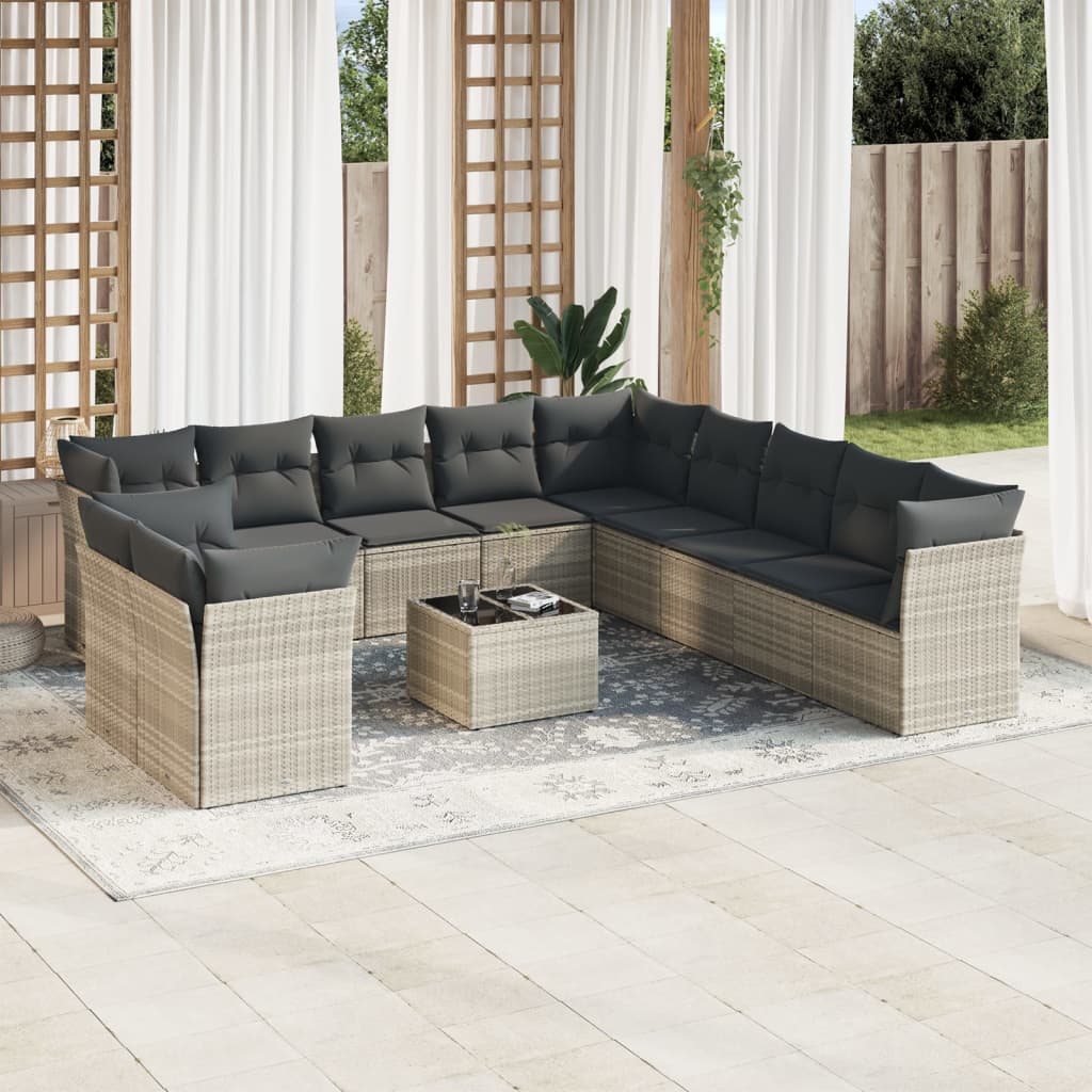 vidaXL Set canapele de grădină cu perne, 12piese gri deschis poliratan vidaXL Set canapele de grădină cu perne, 12piese gri deschis poliratan