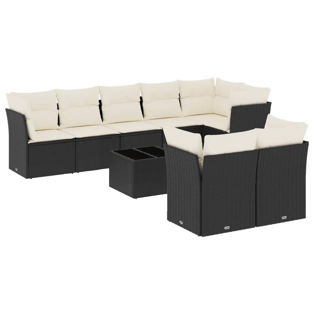 vidaXL Set mobilier de grădină cu perne, 9 piese, negru, poliratan vidaXL Set mobilier de grădină cu perne, 9 piese, negru, poliratan