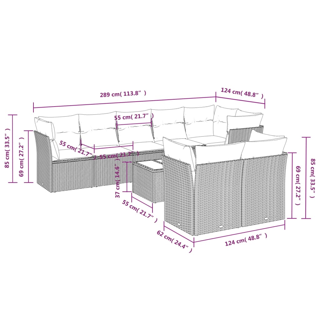 vidaXL Set mobilier de grădină cu perne, 9 piese, negru, poliratan vidaXL Set mobilier de grădină cu perne, 9 piese, negru, poliratan