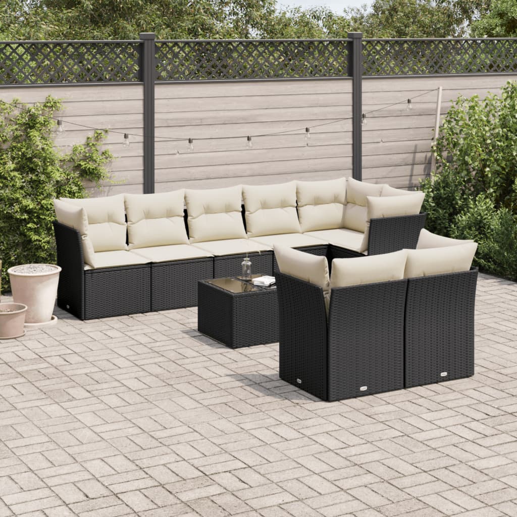 vidaXL Set mobilier de grădină cu perne, 9 piese, negru, poliratan vidaXL Set mobilier de grădină cu perne, 9 piese, negru, poliratan