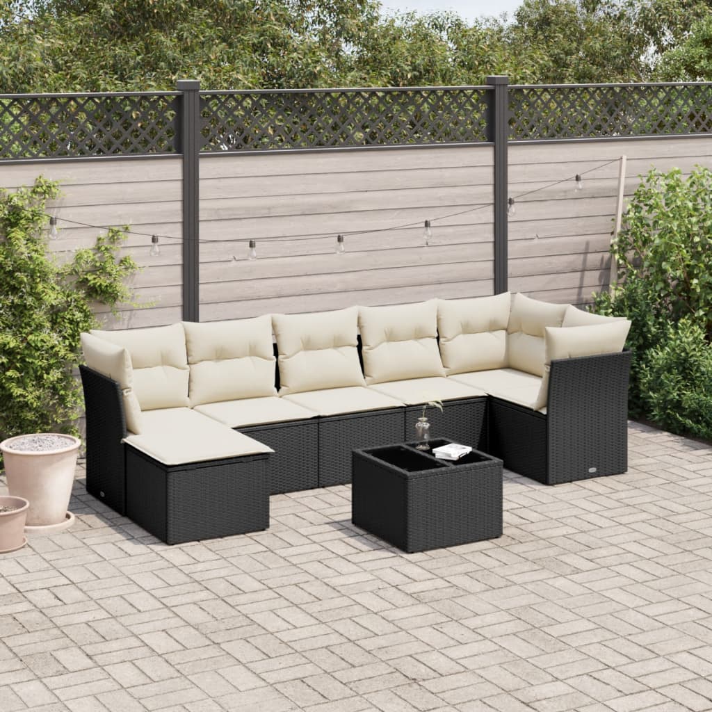 vidaXL Set mobilier de grădină cu perne, 8 piese, negru, poliratan vidaXL Set mobilier de grădină cu perne, 8 piese, negru, poliratan