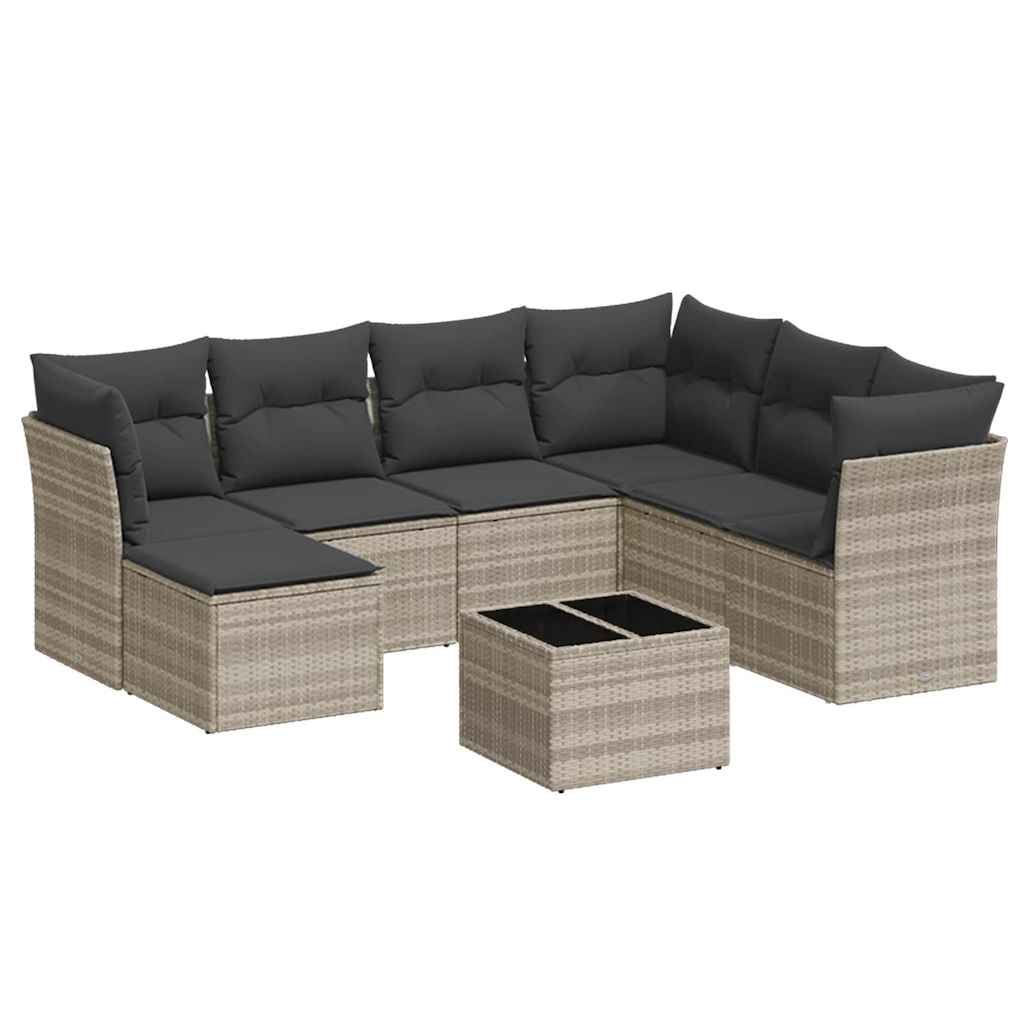 vidaXL Set mobilier de grădină cu perne, 8 piese gri deschis poliratan