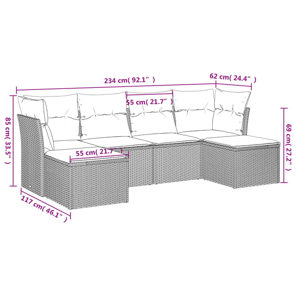 vidaXL Set mobilier grădină cu perne, 6 piese, gri, poliratan