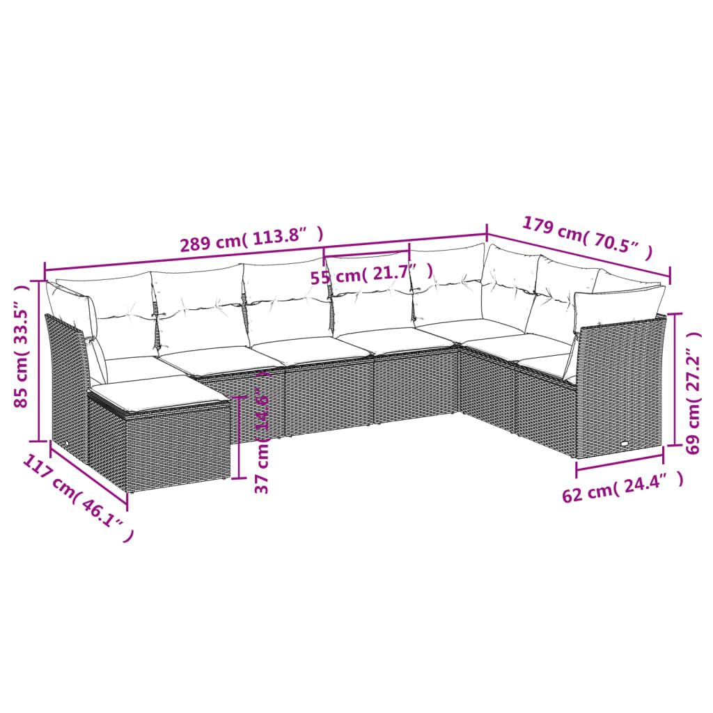 vidaXL Set mobilier de grădină cu perne, 8 piese, negru, poliratan