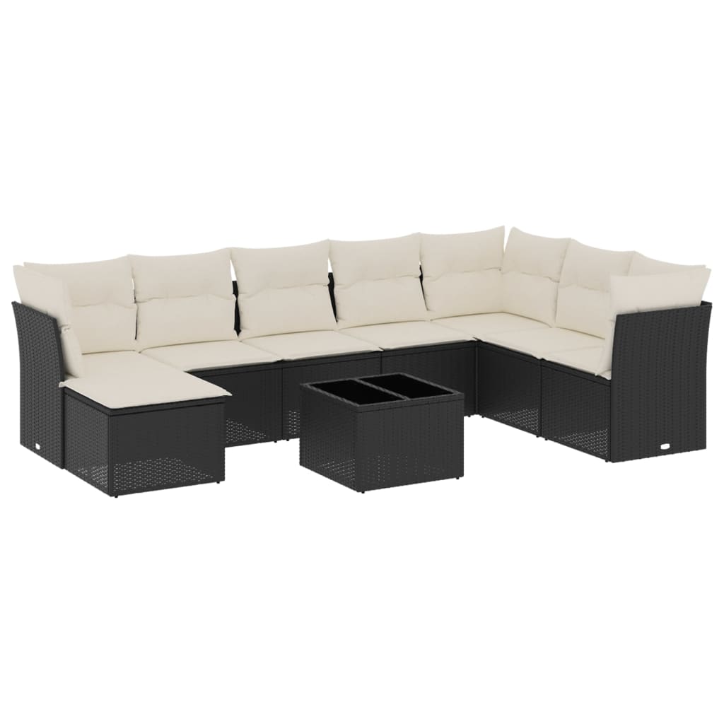 vidaXL Set mobilier de grădină cu perne, 9 piese, negru, poliratan