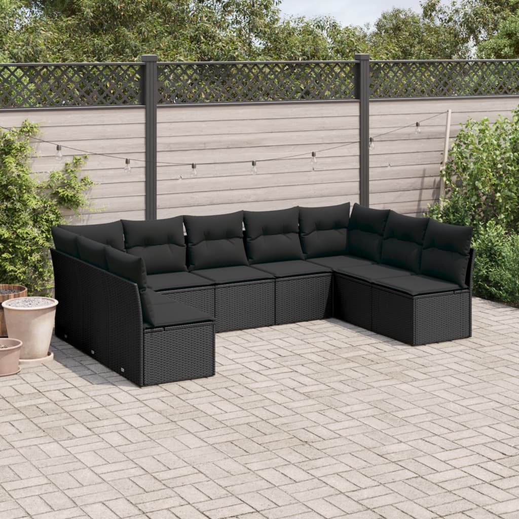 vidaXL Set mobilier de grădină cu perne, 9 piese, negru, poliratan vidaXL Set mobilier de grădină cu perne, 9 piese, negru, poliratan