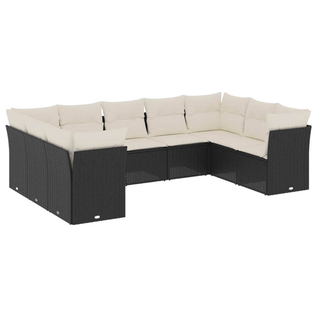 vidaXL Set mobilier de grădină cu perne, 9 piese, negru, poliratan
