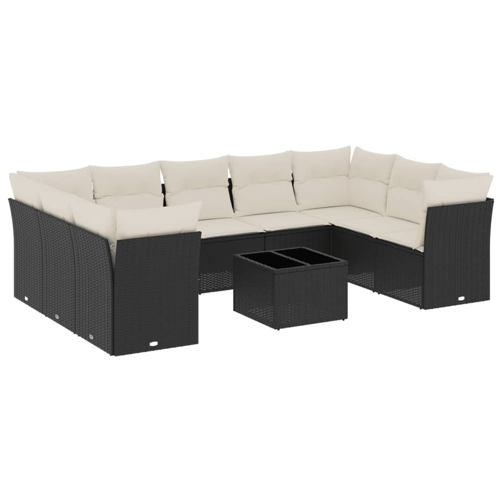 vidaXL Set canapele de grădină cu perne, 10 piese, negru, poliratan