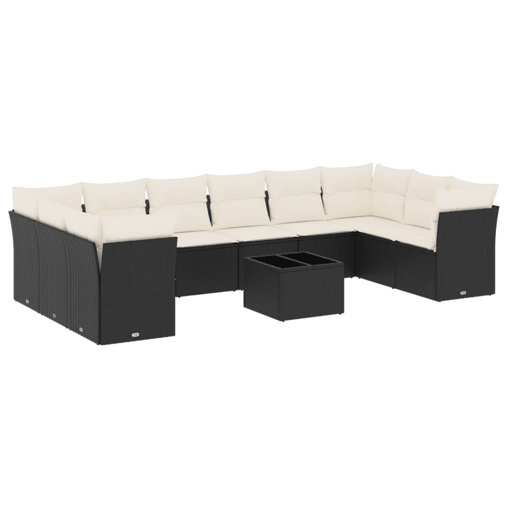 vidaXL Set canapele de grădină cu perne, 11 piese, negru, poliratan vidaXL Set canapele de grădină cu perne, 11 piese, negru, poliratan