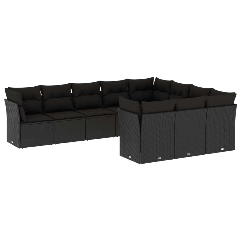 vidaXL Set canapele de grădină cu perne, 10 piese, negru, poliratan vidaXL Set canapele de grădină cu perne, 10 piese, negru, poliratan