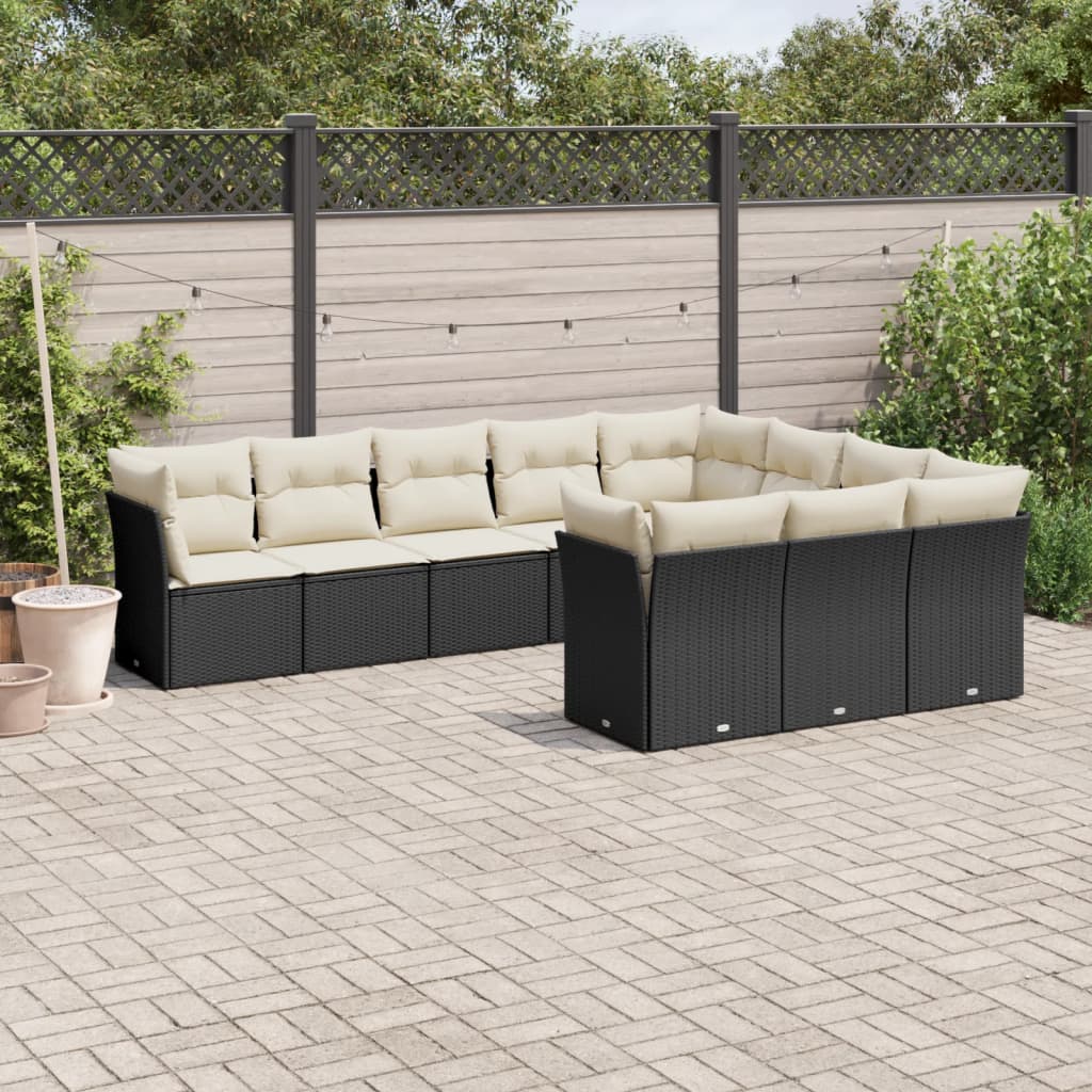 vidaXL Set canapele de grădină cu perne, 10 piese, negru, poliratan vidaXL Set canapele de grădină cu perne, 10 piese, negru, poliratan