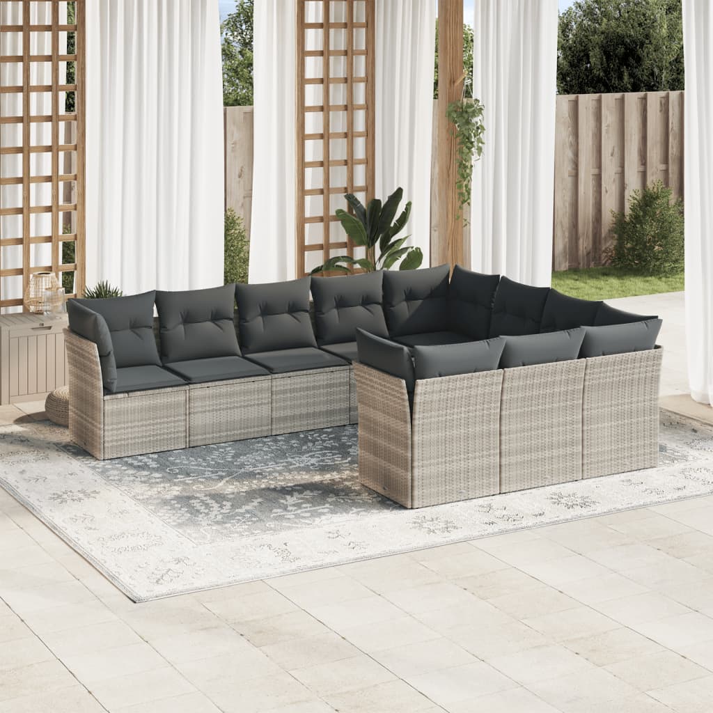 vidaXL Set canapele de grădină cu perne 10 piese gri deschis poliratan vidaXL Set canapele de grădină cu perne 10 piese gri deschis poliratan
