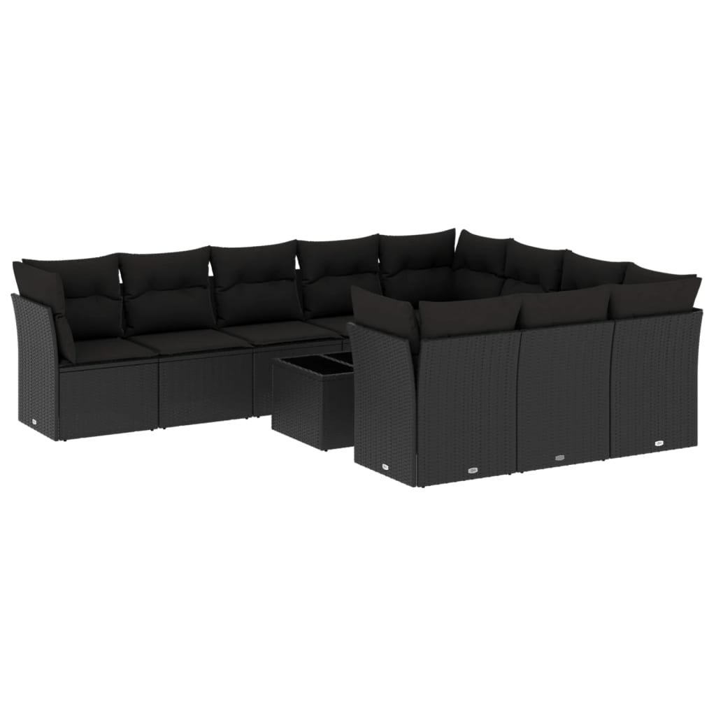 vidaXL Set canapele de grădină cu perne, 11 piese, negru, poliratan vidaXL Set canapele de grădină cu perne, 11 piese, negru, poliratan