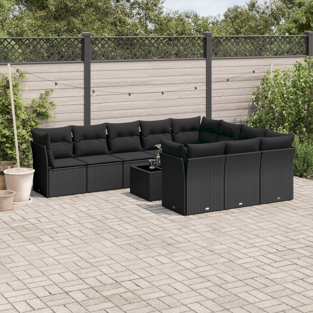 vidaXL Set canapele de grădină cu perne, 11 piese, negru, poliratan vidaXL Set canapele de grădină cu perne, 11 piese, negru, poliratan