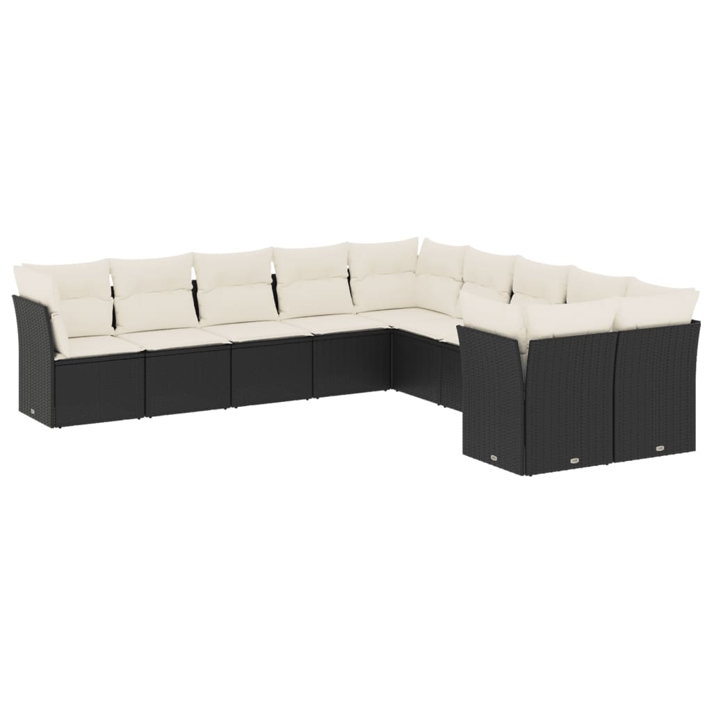 vidaXL Set canapele de grădină cu perne, 10 piese, negru, poliratan vidaXL Set canapele de grădină cu perne, 10 piese, negru, poliratan