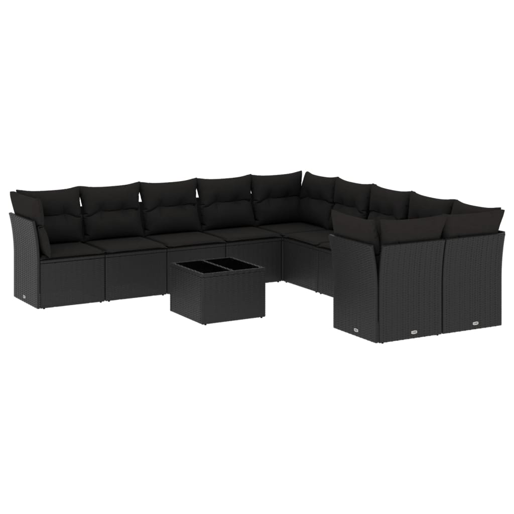 vidaXL Set canapele de grădină cu perne, 11 piese, negru, poliratan