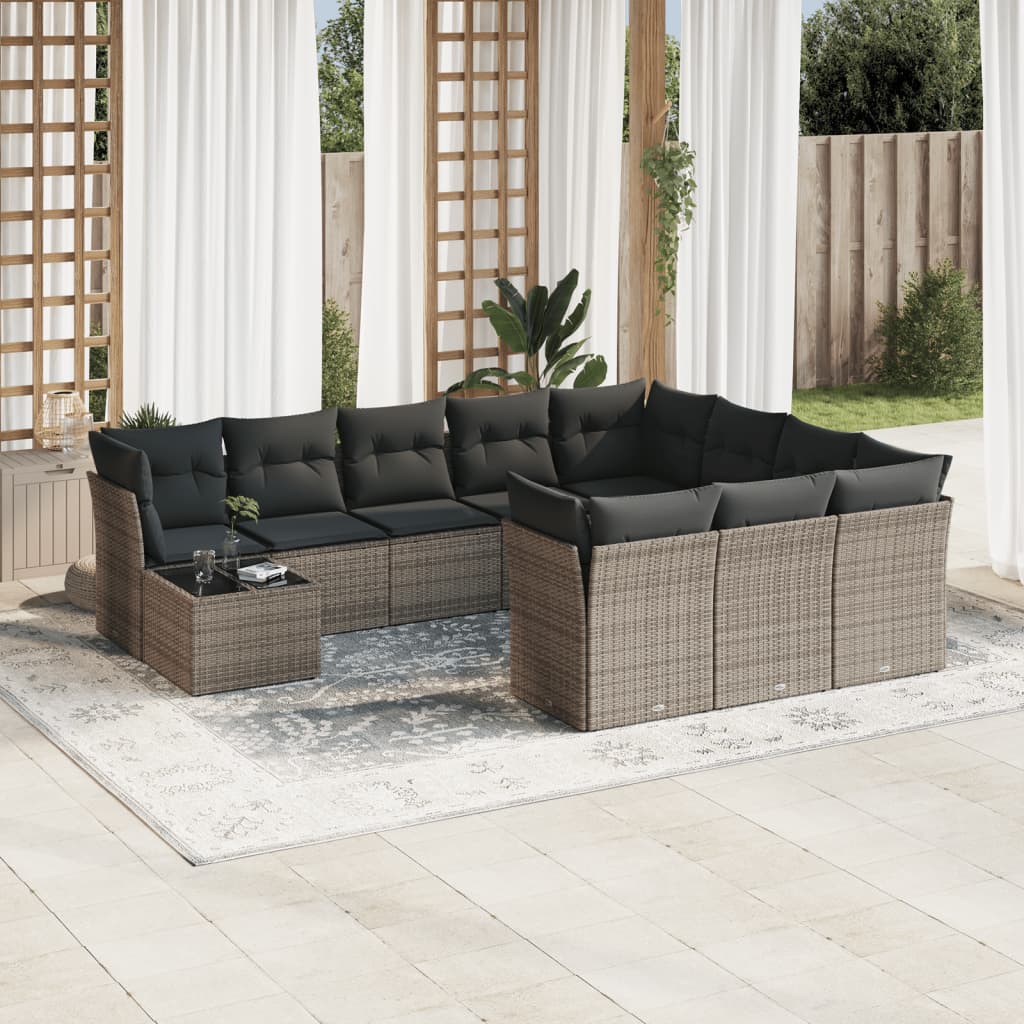 vidaXL Set canapele de grădină cu perne, 11 piese, gri, poliratan vidaXL Set canapele de grădină cu perne, 11 piese, gri, poliratan