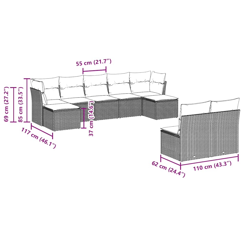 vidaXL Set mobilier de grădină cu perne, 9 piese, negru, poliratan vidaXL Set mobilier de grădină cu perne, 9 piese, negru, poliratan
