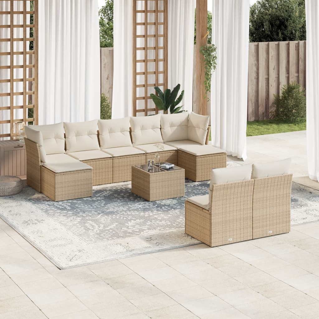 vidaXL Set canapele de grădină cu perne, 10 piese, bej, poliratan