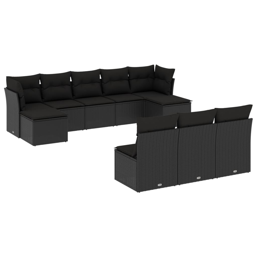 vidaXL Set canapele de grădină cu perne, 10 piese, negru, poliratan vidaXL Set canapele de grădină cu perne, 10 piese, negru, poliratan